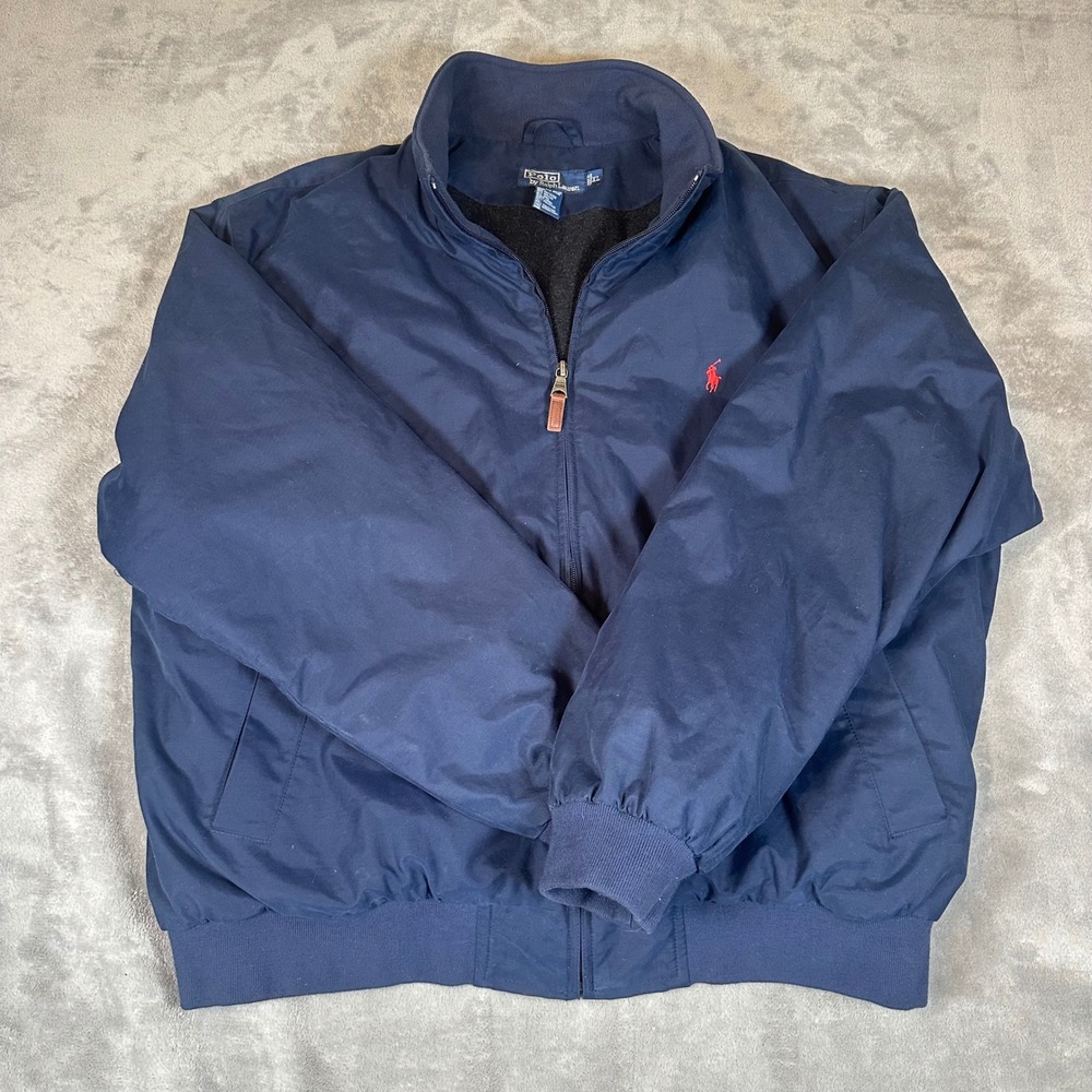 Polo Ralph Lauren Mens XL Navy Blue Fleece Lined Harrington Bomber Jacket Zip